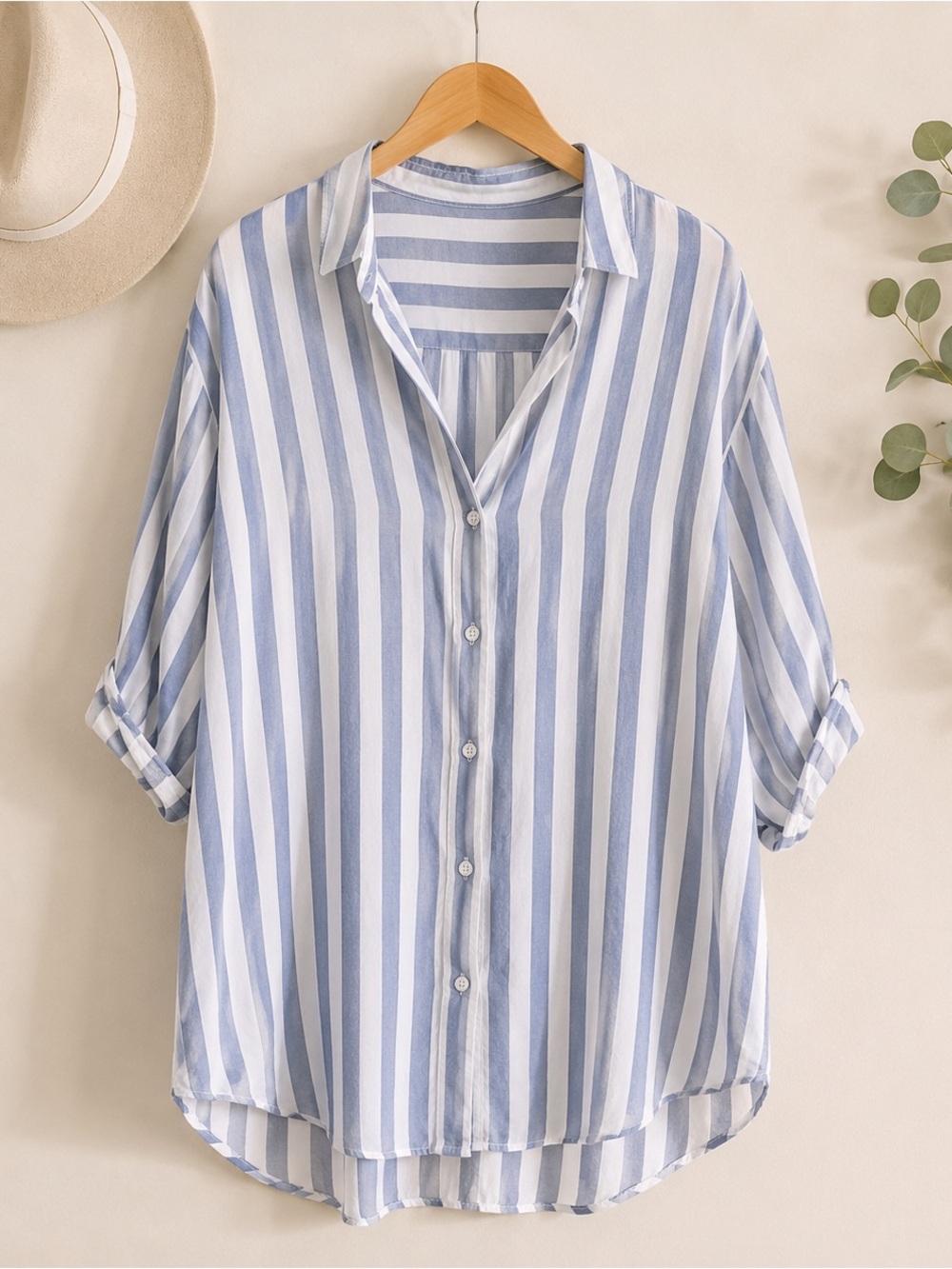 BeachLunchLounge Blue White Nautical Stripe Tunic Top Large Coastal